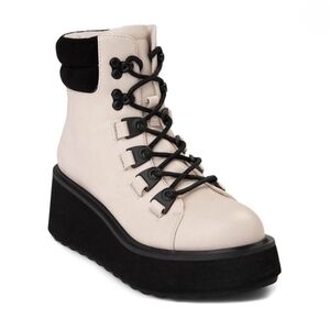 Rocket Dog Cream and Black Lace Up Platform Boots